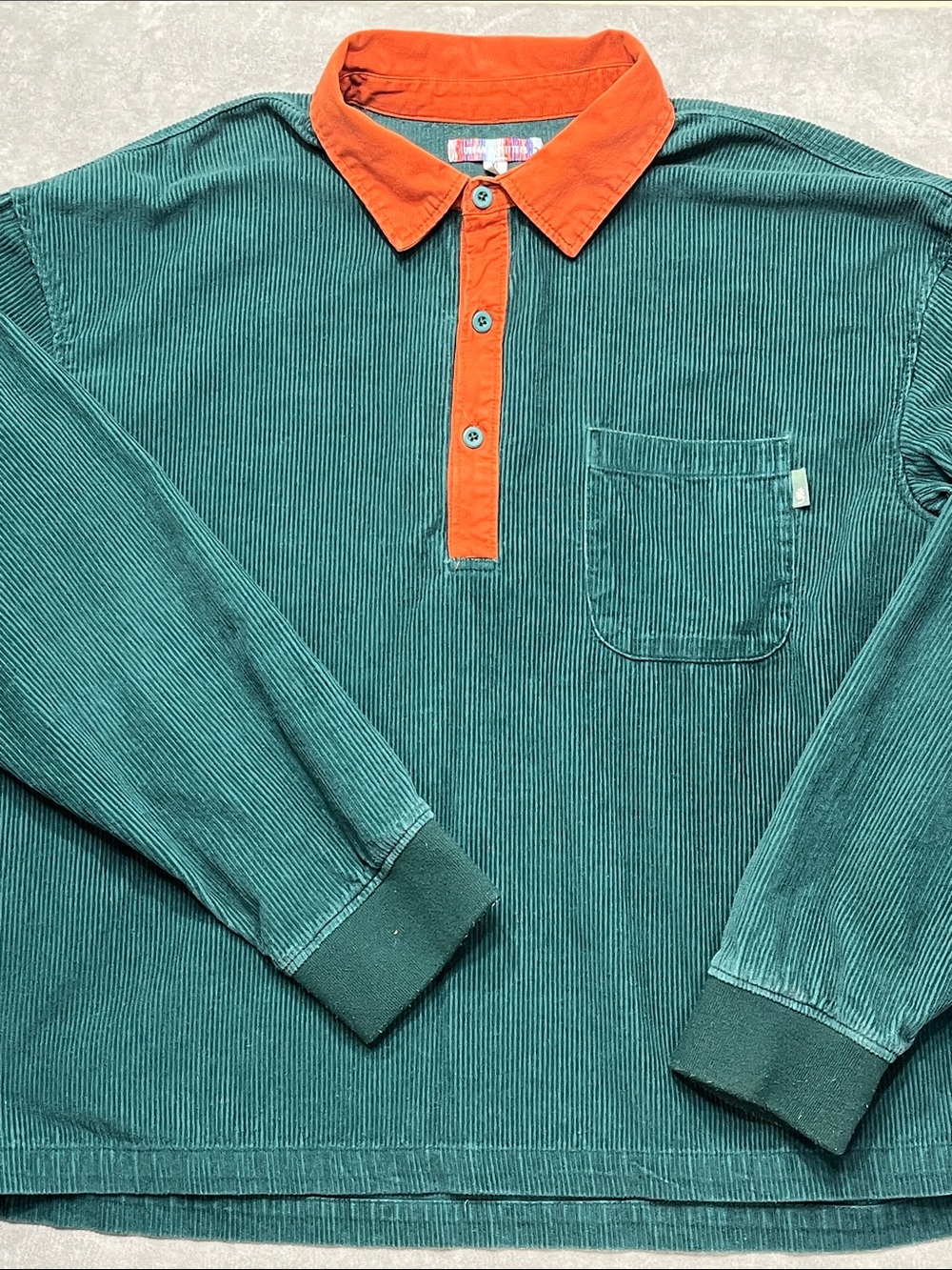 Urban Outfitters Corduroy Rugby Pullover Shirt XL Green Orange Cotton Pocket